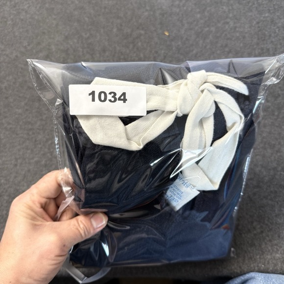 Anthropologie Navy Tie Neck Knit Sweater Top Blouson Sleeve M - Picture 7 of 7